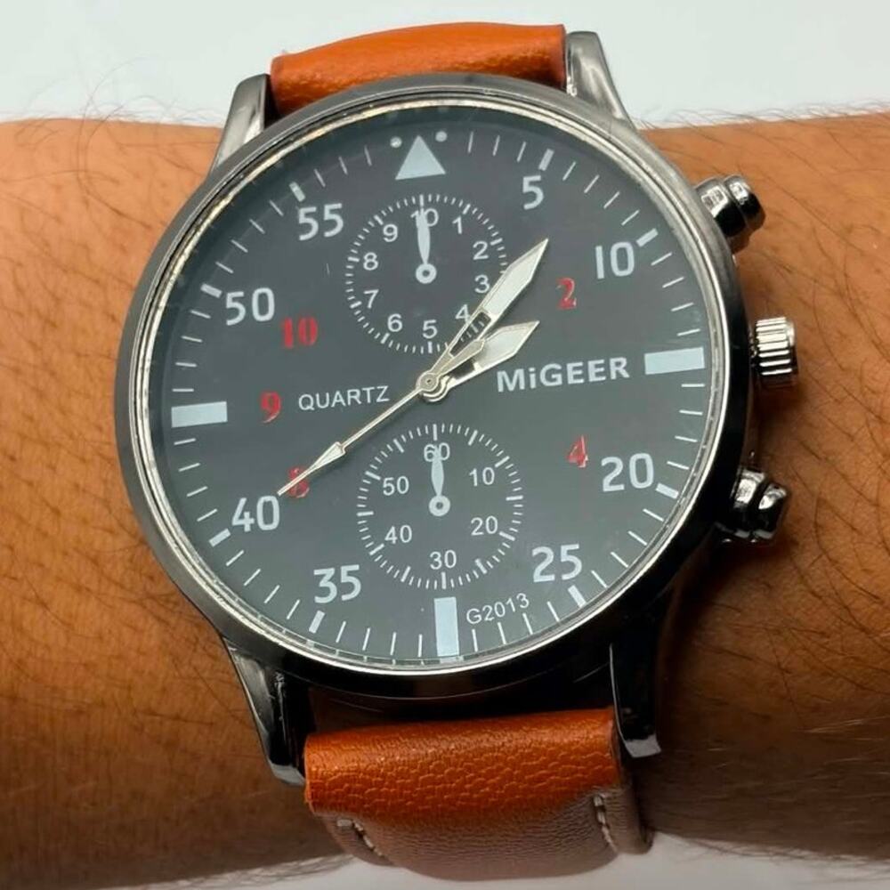 Silver & Brown Migeer Men's Watch